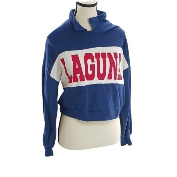 Wild Fable Cropped Sweatshirt Blue Collared Laguna Varsity Womens Size Small - Picture 2 of 6